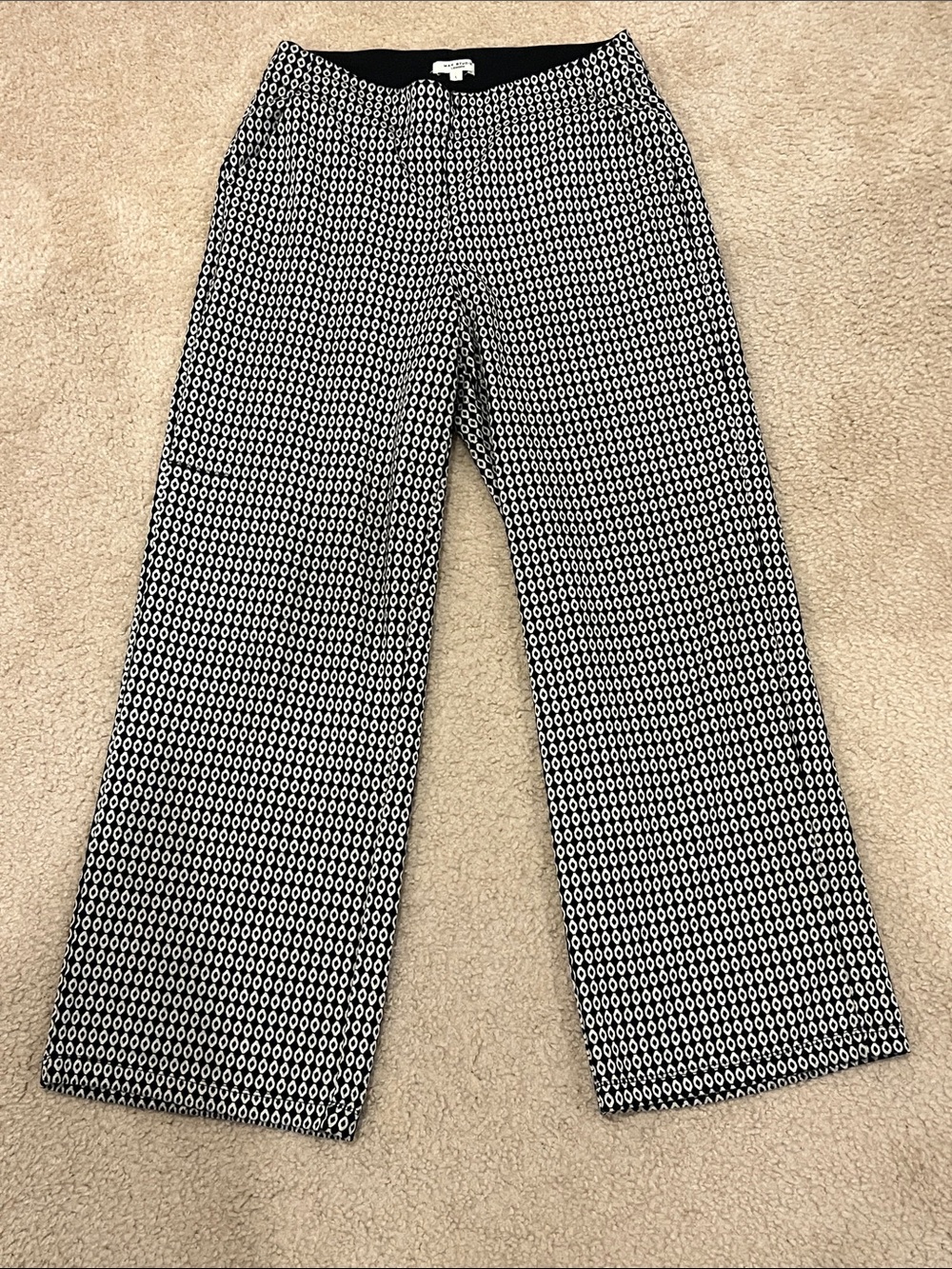 Max Studio Black and White Ikat-Style Wide Leg Pants